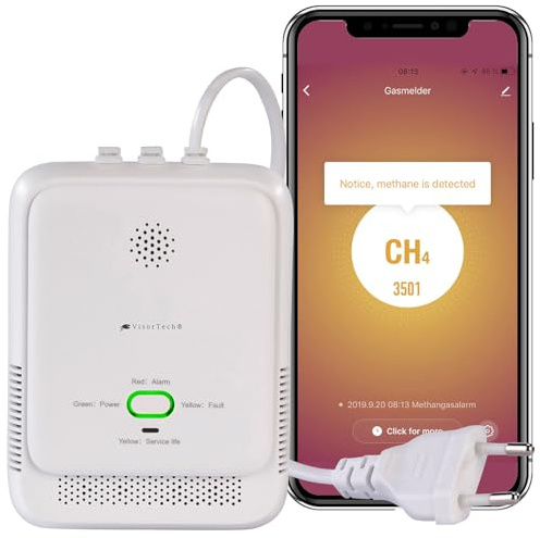 VisorTech Multigasmelder: Smarter Multi-Gasmelder für haushaltsübliche Gase, WLAN & App, 85db (Gasmelder WiFi, Gaswarnmelder WLAN, Gaskocher)