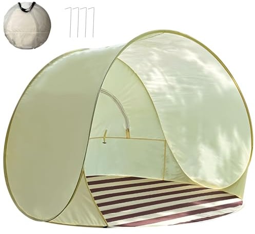 Strandmuschel Pop Up UV Schutz XXL, 3-4 Personen UPF 40+ Popup Strandmuschel Baby, Wurfmuschel Strand UV Schutz, Beach Shelter Windschutz, Pop Up Strandzelt, Pop-Up Sonnenschutz Kleines Packmaß (B)