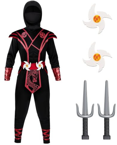 BSBUY Déguisement Ninja pour Enfants, Ensemble de Costumes de Ninja pour Enfants, Garçons Ninja Cosplay Ensemble Confortable & Sécuritaire pour Fête d'halloween, Jeu de Rôle Fête de Noël Carnaval, XL