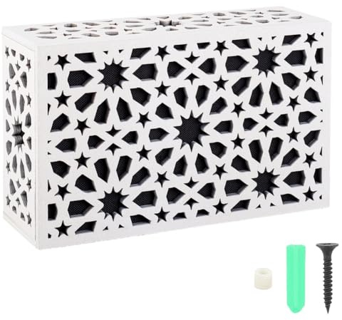 PRESSINART White Doorbell Chime Cover 9.1 x 5.5 x 2.9 Inch Chime Cover Box Star Pattern Wooden Modern Decorative Universal Case Easy to Mount for Indoor Outdoor Home Office Entryway Porch Decorations
