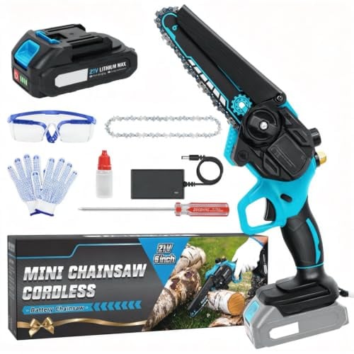 DODOWIN 775W Mini Chainsaw Cordless 6 Inch with 1 Battery, Handheld Saw | Tree Triming, Garden Pruning, Branch Cutting, Wood Working, Gifts for Men Dad Birthday Present