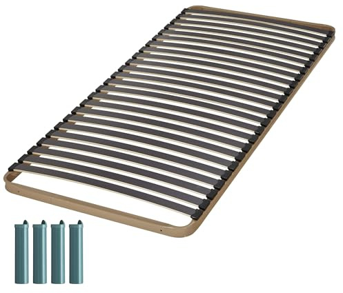 EBAC Literie Sommier à Lattes + Pieds 90x190 Theta - 24 Lattes Bois - Fabrication française