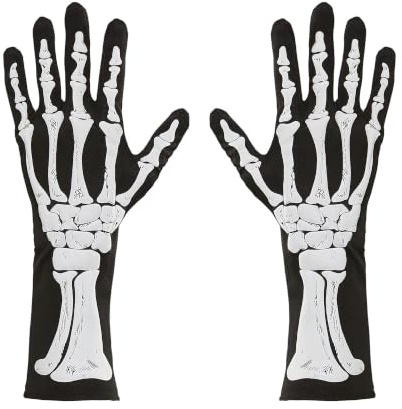 W WIDMANN MILANO Party Fashion - Skelett Handschuhe 35 cm | Mit Knochenmotiv, Accessoire für Skelett-, Sensenmann- und Halloweenkostüme, Karneval