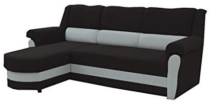 mb-moebel kleines Ecksofa Sofa Eckcouch Couch mit Schlaffunktion und Bettkasten Ottomane L-Form Schlafsofa Bettsofa Polstergarnitur Cannes (Schwarz + Grau, Ecksofa Links)