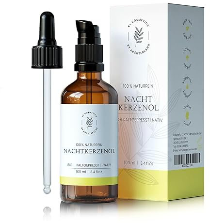 Kräuterland Nachtkerzenöl, Bio Hautöl Nachtkerze, 100ml, kaltgepresst - 100% naturreines Nachtkerzensamenöl für Haut und Haare - in Premium Qualität