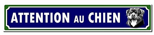 Autocollant.fr Panneau Attention au Chien Rottweiler PVC Blanc 22x4 cm Extérieur Style: Bold