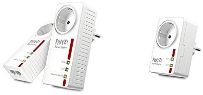 AVM Fritz! Powerline 1220E Set (1,200 MBit/s, 2x Gigabit-LAN je Adapter, deutschsprachige Version, weiß) & FRITZ!DECT Repeater 100 (Erhöht DECT-Reichweite) deutschsprachige Version