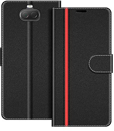 COODIO Phone Case For Sony Xperia 10, Magnetic Flip Leather Case For Sony Xperia 10 Wallet Case, Black/Red