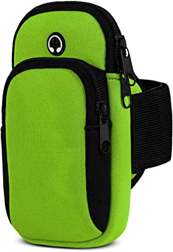 MoEx sports wristband compatible with Huawei P30 Lite/P30 Lite New | Splash water resistant, 2 zipper pockets with headphone opening + Adjustable strap, Green