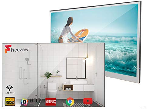 Soulaca Smart Mirror TV de 22 Pulgadas IP66 TV a Prueba de Agua para baño, Hotel con Control Remoto (último Modelo de 2019)
