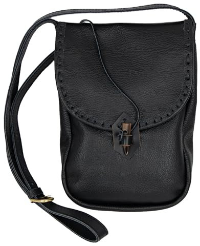 Mythrojan Gürteltasche Wikinger Leder Gürteltasche Mittelalter Gürteltasche Renaissance Kostüm Zubehör LARP Hüfttasche Cosplay Münzbörse Antik Vintage Münzbeutel, I-pad/Tab Messenger schwarz Leder,