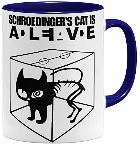 OM3® - Big Bang - Schroedingers Cat - Tasse - Keramik Becher - 11oz 325ml - Beidseitig Bedruckt - Dunkelblau