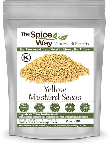 The Spice Way Yellow Mustard Seed - (6oz) whole seeds for Pickling and making ground mustard for cooking, resealable bag