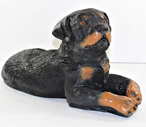 Dekorationsfigur Hund Rottweiler Welpe liegend H 21 cm Hundefigur Deko Gartenfigur aus Kunstharz