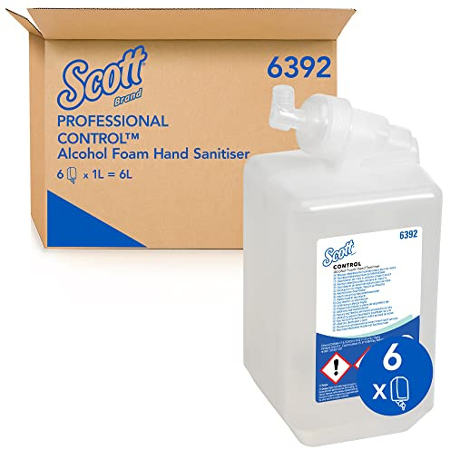 Scott Control Handdesinfektionsschaum auf Alkoholbasis 6392 – 6 x 1 Liter Handdesinfektionsmittel, Nachfüllpackung (6 Liter gesamt)