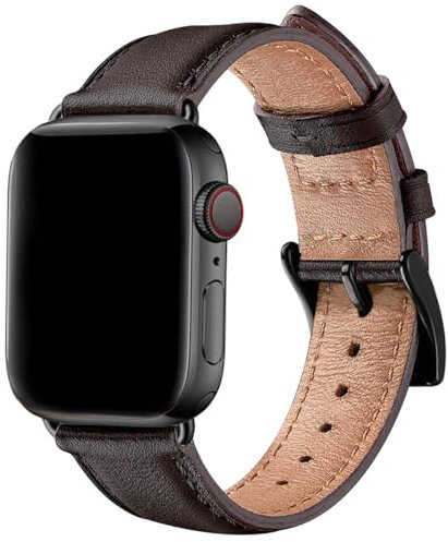 SUNFWR Leather Straps for Apple Watch Straps 44mm 45mm 49mm 46mm(Series 11 10) 42mm(Series 1 2 3),Men Women Replacement Genuine Leather Strap for iWatch Series Ultra 11 10 9 8 7 6 5 4/SE,Cofee/Black