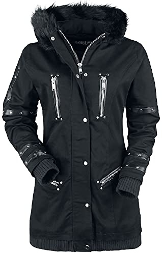 Gothicana by EMP Damen schwarze Winterjacke mit Kunstfellkragen und dekorativen Nieten