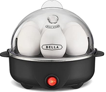 BELLA Rapid Electric Egg Cooker and Poacher with Auto Shut Off for Omelet, Soft, Medium and Hard Boiled Eggs - 7 Egg Capacity Tray (1 Pack) Black