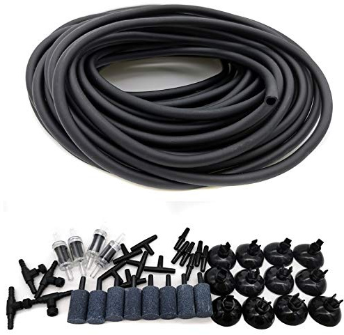 JIH Aquarium 50 Feet Standard 3/16 Black Flexible Airline Tubing with Black Plastic Connectors for Fish Tank,Terrariums, and Hydroponics
