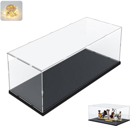 Acryl Vitrine Schaukasten für LEGO 60444 60445 42154 76966 60408, Glasvitrine Acrylbox Transparent für Modellautos Sammlerstücke Spielzeug | mit Holz-Kunststoff-Basis & Licht, Schwarz Innen 50x20x20cm