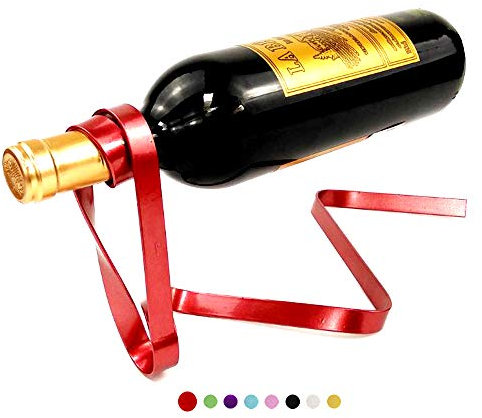 KAYLA-lan Élégant Anti Gravité Suspension Fer Ruban Casier À Vin Magique Flottant Porte-Bouteille De Vin pour Cadeau Cuisine Décoration De La Maison (Red)