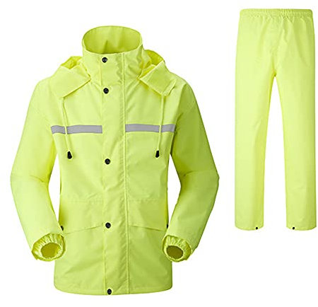 Tuta da pioggia da Uomo adulti alta visibilità Set impermeabili All'aperto Motociclo Bicicletta Divide Giacca antipioggia con cappuccio e pantaloni Abbigliamento da lavoro di sicurezza riflettenti