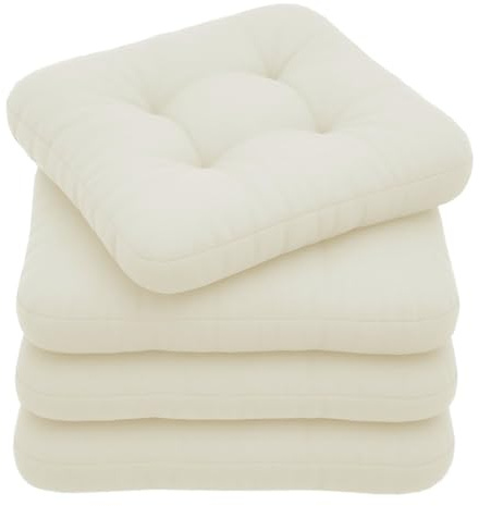 chilly pilley Coussins Impermeable De Chaise Set De 4 Coussins Matelassés Coussins Décoratifs Cuisnie Et Jardin Pliusieures Tailles Et Couleurs (Crème, 45 x 45 cm 4er Set)