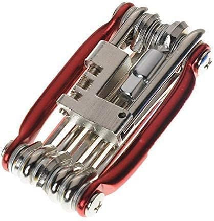 MEETOZ Portable Bicycle Repair Multitool Kit with Chain Breaker Hex Keys Flat Head Screwdriver Torx T-25 All in One Multifunction Bike Tools (Red)