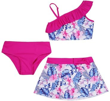 IEFIEL Traje de Baño de Tres Piezas para Niñas Crop Top y Braga Bikini de Natación Bañador con Falda Ropa de Playa Piscina Surf 5-16 Años A Fucsia 13-14 años