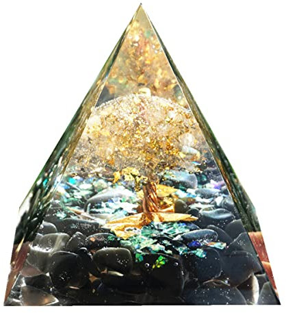 Kit Pyramide d'orgonite d'arbre de Vie Quartz Blanc avec Pierre d'obsidienne, Orgone de guérison en Cristal générateur d'énergie Reiki Positif Collection Outil de méditation Porte-Bonheur