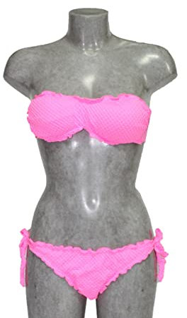 Russo Tessuti Moda Mare Beachwear Bikini Ragazza Donna Akè Costume 2 Pezzi Tinta Unita Fluo -Rosa-42
