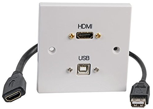 Piastra da parete AV a 1 gang con connettori HDMI e USB-B femmina con cavi di mosca