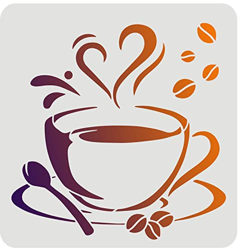 FINGERINSPIRE Taza de café con plantilla de vapor de 30 x 30 cm, reutilizable para decoración de bar, pintura en muebles, pared, tela, papel