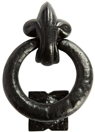 Fleur De LYS Door Knocker Front Door Art Deco Antique Black Ring Round