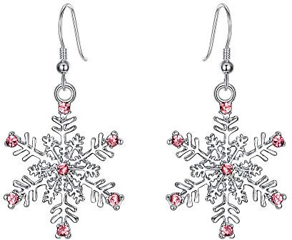 EVER FAITH Damen Österreichische Kristall Winter Party Schneeflocke Ohrhänger Ohrringe Klar Gold-Ton (Ohhänger) (Rosa Silber-Ton)
