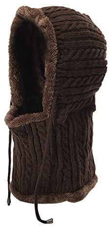 Schlupfmütze Damen Herren Sturmhaube Winddicht Schalmütze Fleece Gefüttert Wintermütze Warm Strickmütze Winter Strick Balaclava Mütze Kapuzen-Schal Gesichtshaube für Winter (Kaffee, One Size)
