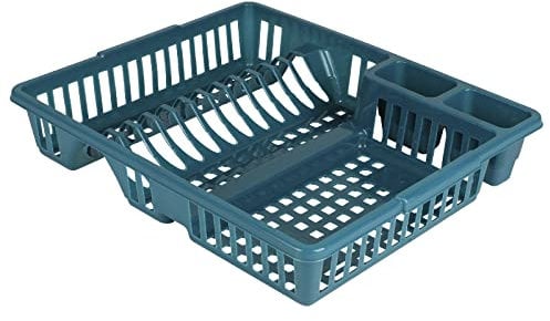 Large Plastic Dish Drainer Plate Cutlery Rack Kitchen Sink Utensil Draining Cup Holder Basket Dish Drying Washing Up Storage Tray for Kitchen Sink Counter Top (Blue)
