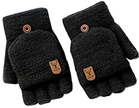 YCBMINGCAN Hiver Tricoté Gants Sans Doigts Isolation Thermique Chaud Convertible Mitaines Couverture Pour Hommes Femmes Gants De Toilette Taupe