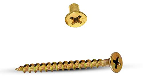 SUPER MUNDO SM: 100 Piezas Tornillos para Madera M5x50mm, Dorados, Autoperforantes, de Cabeza Plana Cruzada para Metal