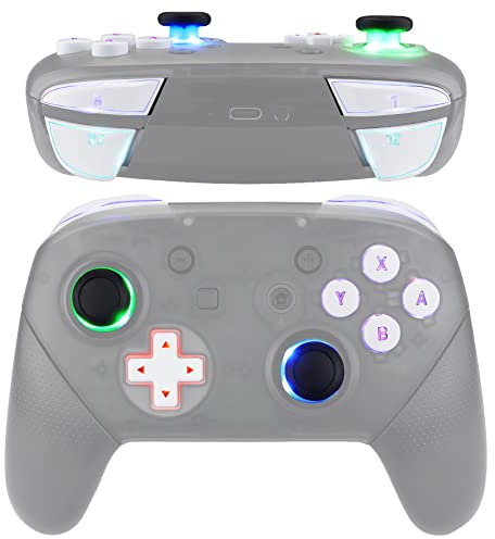 eXtremeRate DTFS LED Tasten Kit für Switch Pro Controller, 9 Modi 6 Bereiche Leuchttasten Thumbsticks D-Pad ABXY Trigger Buttons Upgrade V2 LED Flexkabel Licht Knopf Zubehör für Switch Pro–Schneeweiß
