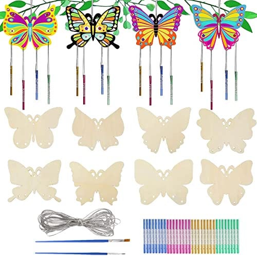 Mecctuck 8tlg Schmetterlinge Deko, Kinder Windspiel Bastelset Holz Frühling Schmetterling