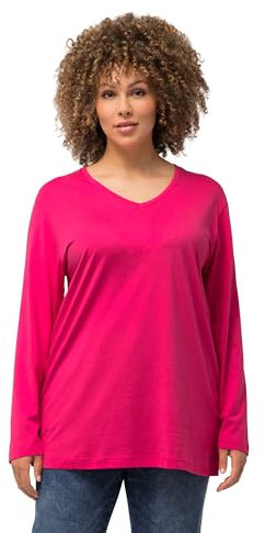 Ulla Popken Maglietta Basic a V a Maniche Lunghe, Rosa Magenta, 68-70 Donna