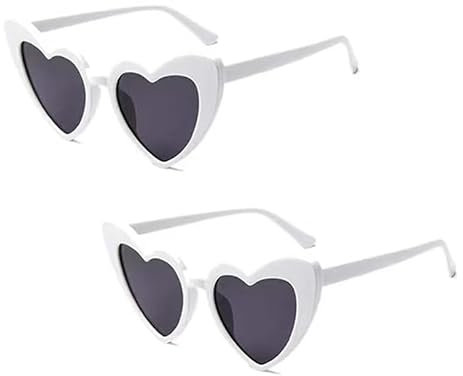 Herz Sonnenbrille Sonnenbrillen für Damen Hippie Brille, Retro Party Herz Partybrillen weiß Linse, Mode Brillen für Party Reise Fotoshooting