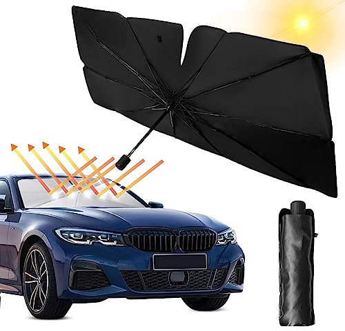 Parasol Coche Delantero Plegable con Anti UV, Paraguas para Parabrisas Interior con Bolsa de Almacenamiento - Compatible con la Mayoría de Coches (125cm x 65cm)