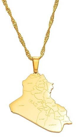 DELLEN Accessoires für Damen und Herren Republik Irak Karte Städte Anhänger Halskette Gold Farbe Schmuck Karte Von Irak Halsketten Weihnachtliches Geburtstagsgeschenk für Jubiläen