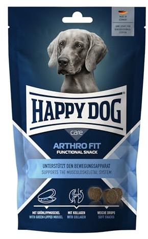 Happy Dog Care Snack Arthro Fit mit Grünlippmuschel, 100 g Hundesnack | Funktioneller Snack mit Grünlippmuschel, Kollagen, Glucosamin & Chondroitin, weiche Drops