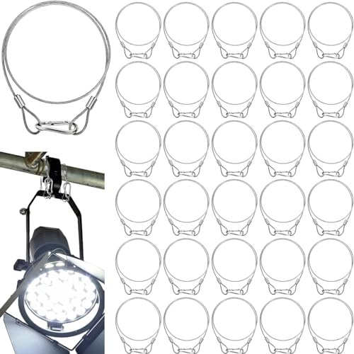 Tandefio 30 Pcs 32 Safety Cable with Loop Stainless Steel Security Wire Security Cable with Lock Stainless Steel Safety Rope for Stage Lighting Luggage DJ Lighting Bike Bicycle 110lb Load Capacity
