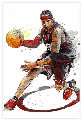 GUyfam Basketballspieler Allen Iverson Poster Sportposter Leinwand Poster Schlafzimmer Dekor Sport Landschaft Büro Zimmer Dekor Geschenk 30 x 45 cm