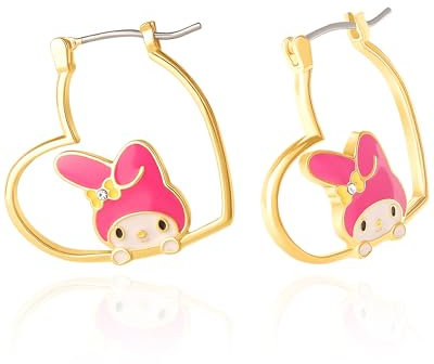 Sanrio My Melody Damen-Ohrringe, gelbvergoldet, Herz-Ohrringe, offizielles Lizenzprodukt, Messing, Kristall, Messing, Kristall