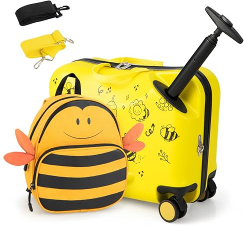 SOARS Kinderkoffer & Rucksack 18”+12”, Reisekoffer mit Rollen & Teleskopgriff, Trolley Kinder, Kindergepäck, Hartschalenkoffer, Kindertrolley für Jungen und Mädchen (Honigbiene)